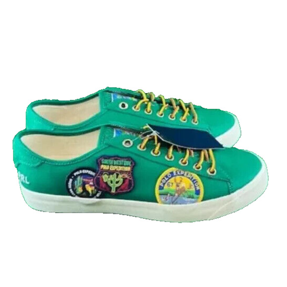 Men Polo Ralph Lauren Green Patchwork Nelson Sneakers Boat Shoe Size 9 - Picture 5 of 5